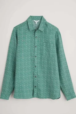 Shirts<Seasalt Cornwall Men's Anthony Printed Linen Shirt Sewn Geo Hepworth Green