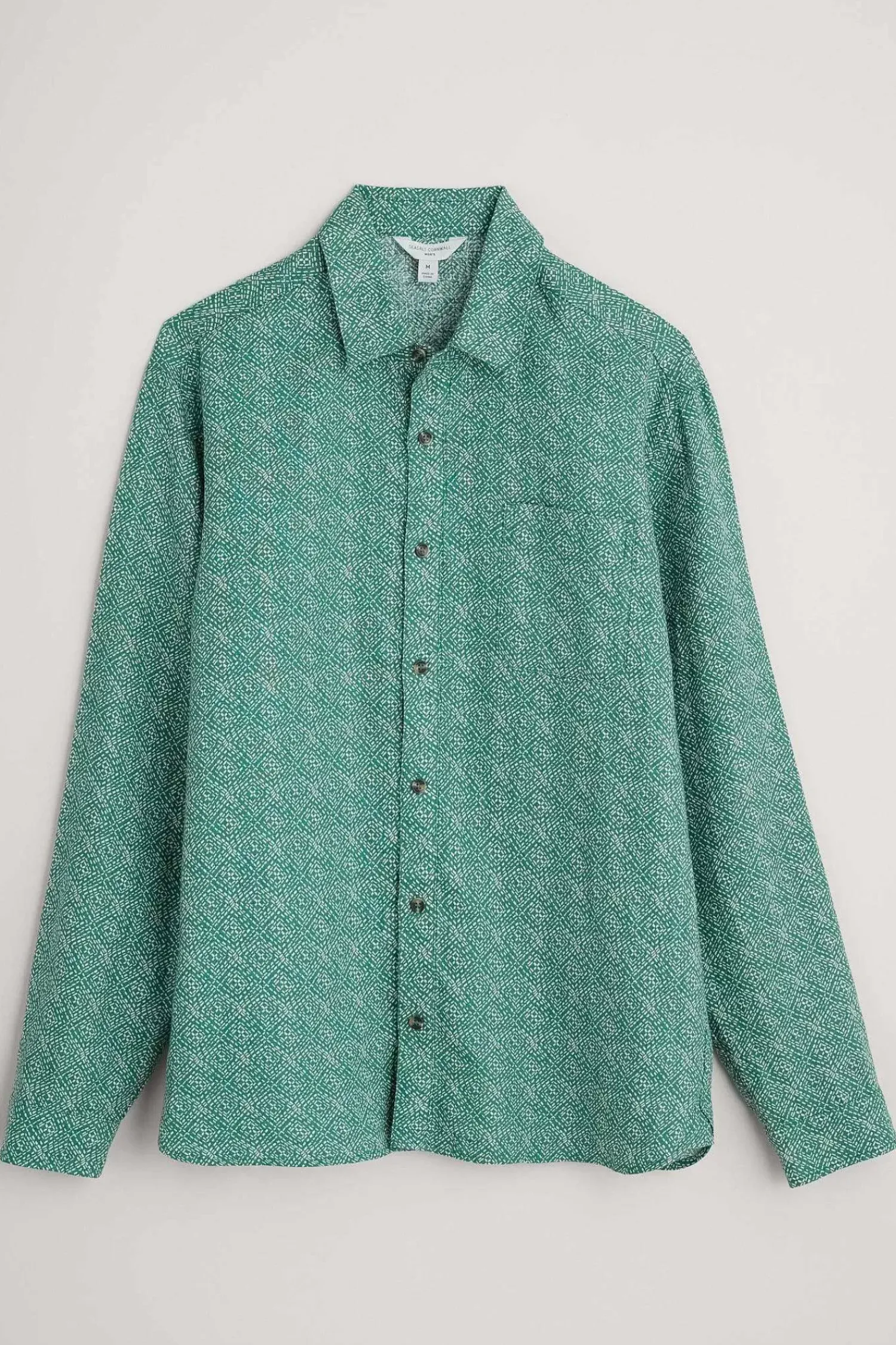Shirts<Seasalt Cornwall Men's Anthony Printed Linen Shirt Sewn Geo Hepworth Green