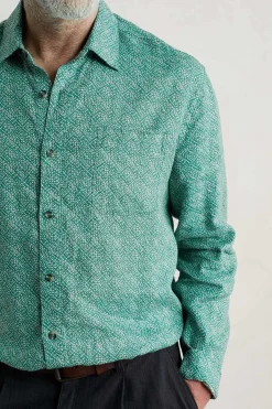 Shirts<Seasalt Cornwall Men's Anthony Printed Linen Shirt Sewn Geo Hepworth Green