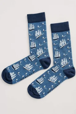 Socks<Seasalt Cornwall Men's Arty Organic Cotton Socks Spirit Sail Raincloud