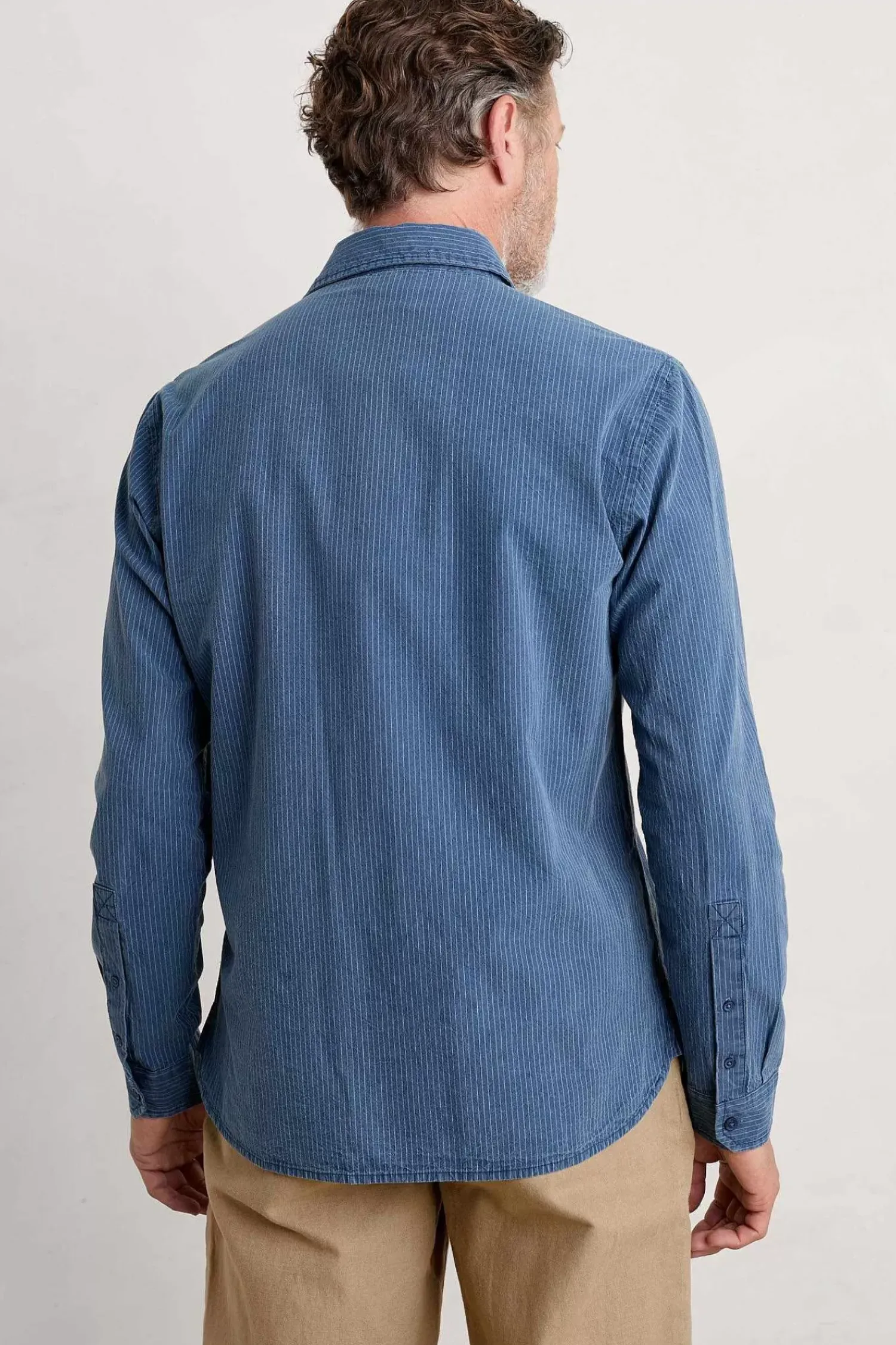 Tops & T-Shirts<Seasalt Cornwall Men's Ayre Organic Cotton Shirt Mid Indigo Stripe
