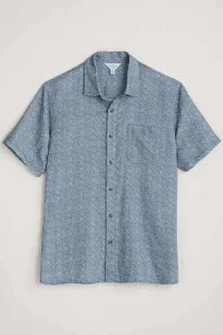 Tops & T-Shirts<Seasalt Cornwall Men's Blue Heron Printed Short Sleeve Shirt Sewn Geo Blue Sail