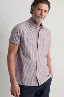 Tops & T-Shirts<Seasalt Cornwall Men's Blue Heron Striped Short Sleeve Shirt Barley Tack Mallow