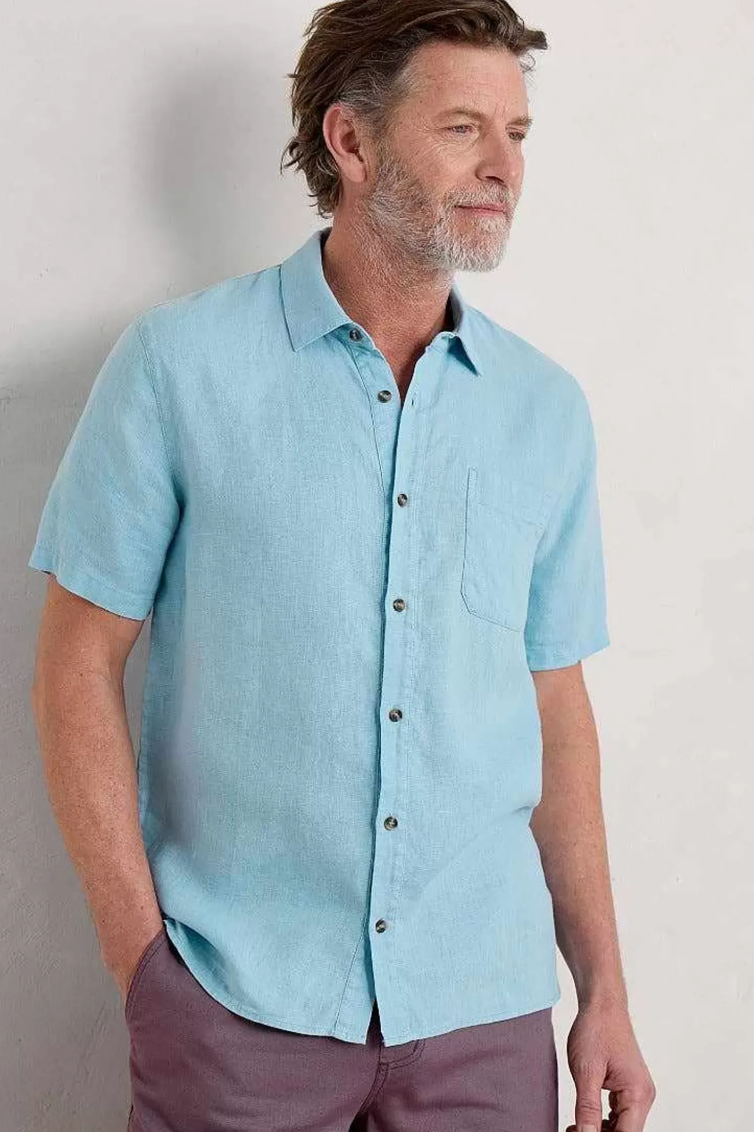 Tops & T-Shirts<Seasalt Cornwall Men's Carne Short Sleeve Linen Shirt Sky