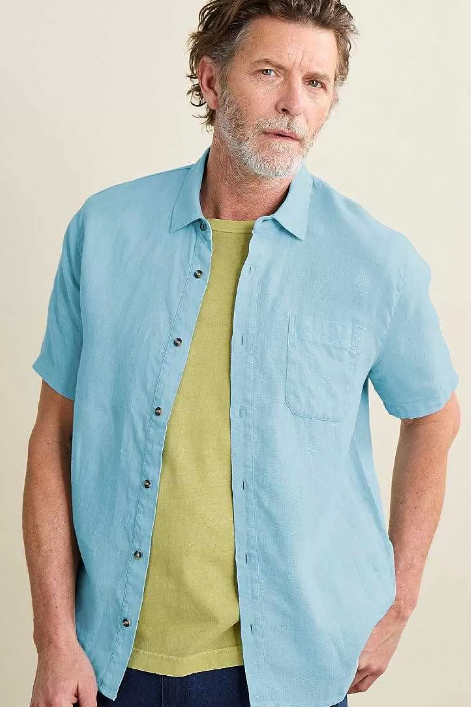 Tops & T-Shirts<Seasalt Cornwall Men's Carne Short Sleeve Linen Shirt Sky