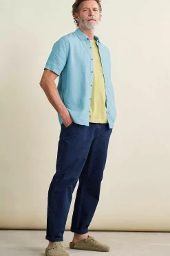 Tops & T-Shirts<Seasalt Cornwall Men's Carne Short Sleeve Linen Shirt Sky