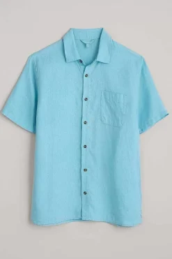 Tops & T-Shirts<Seasalt Cornwall Men's Carne Short Sleeve Linen Shirt Sky