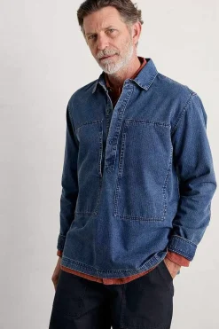 Tops & T-Shirts<Seasalt Cornwall Men's Hawser Denim Overshirt Dark Mid Indigo Wash