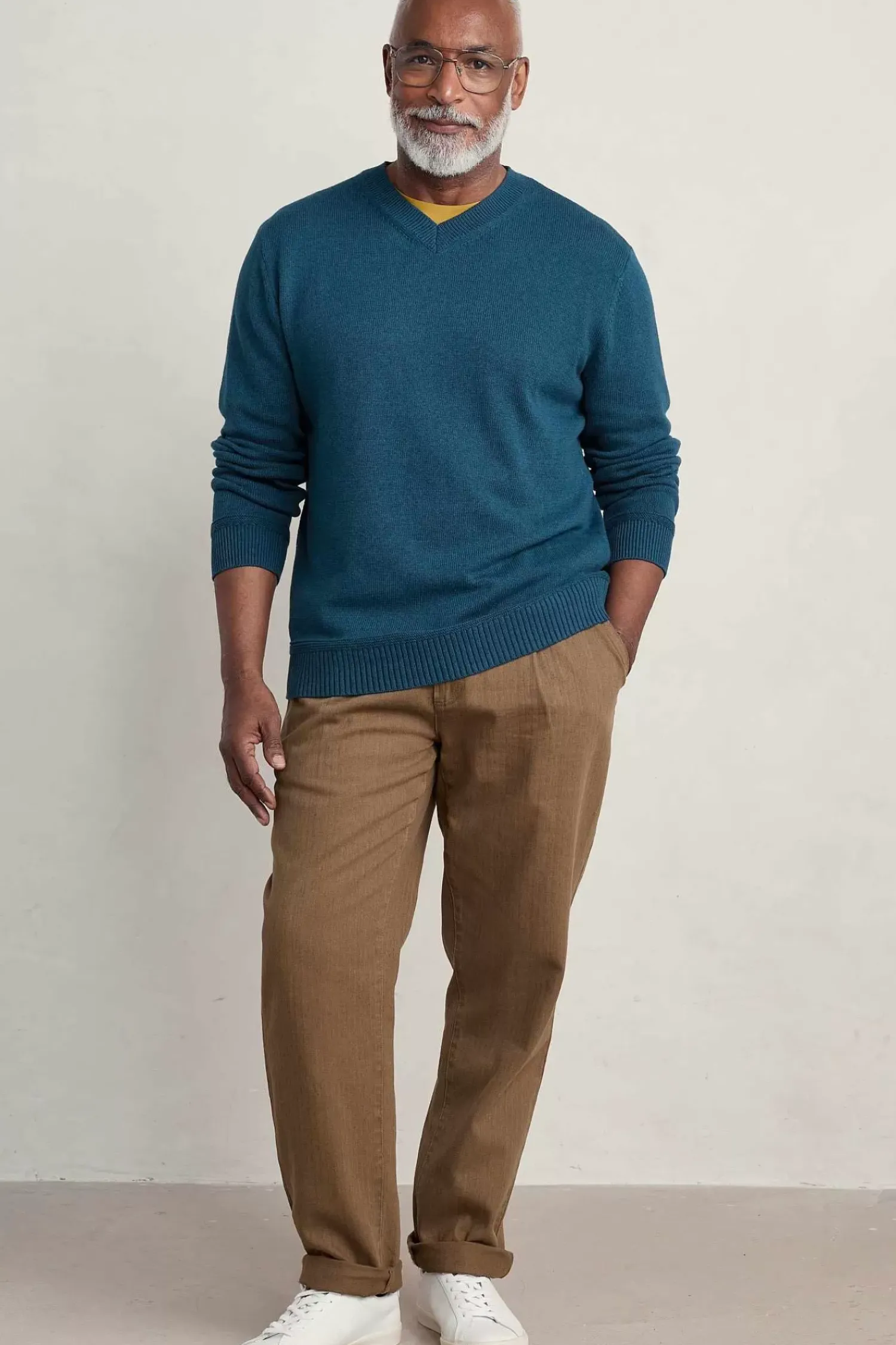 Knitwear<Seasalt Cornwall Men's Mainbrace Organic Cotton V-Neck Jumper Ocean Drift