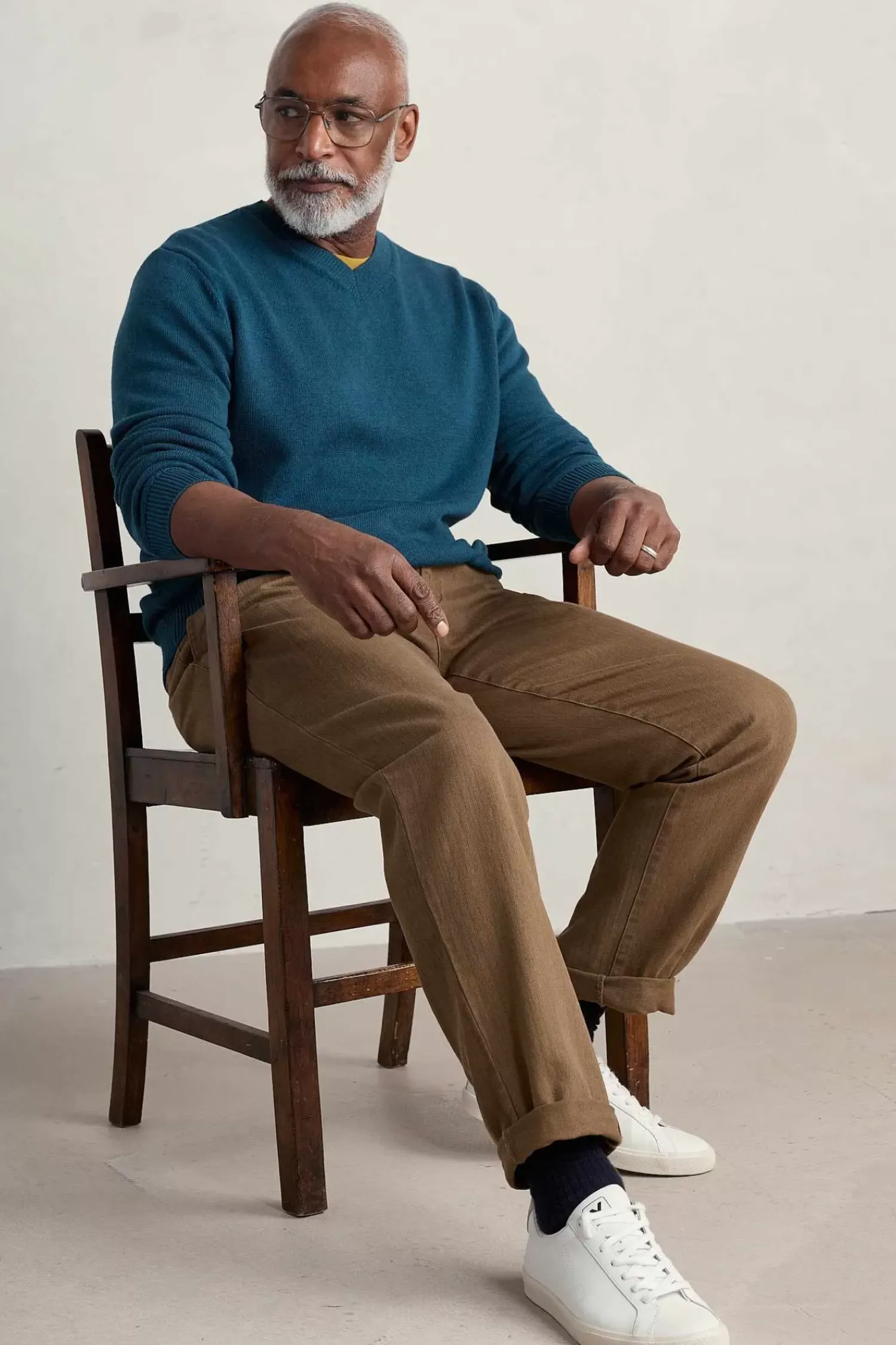 Knitwear<Seasalt Cornwall Men's Mainbrace Organic Cotton V-Neck Jumper Ocean Drift