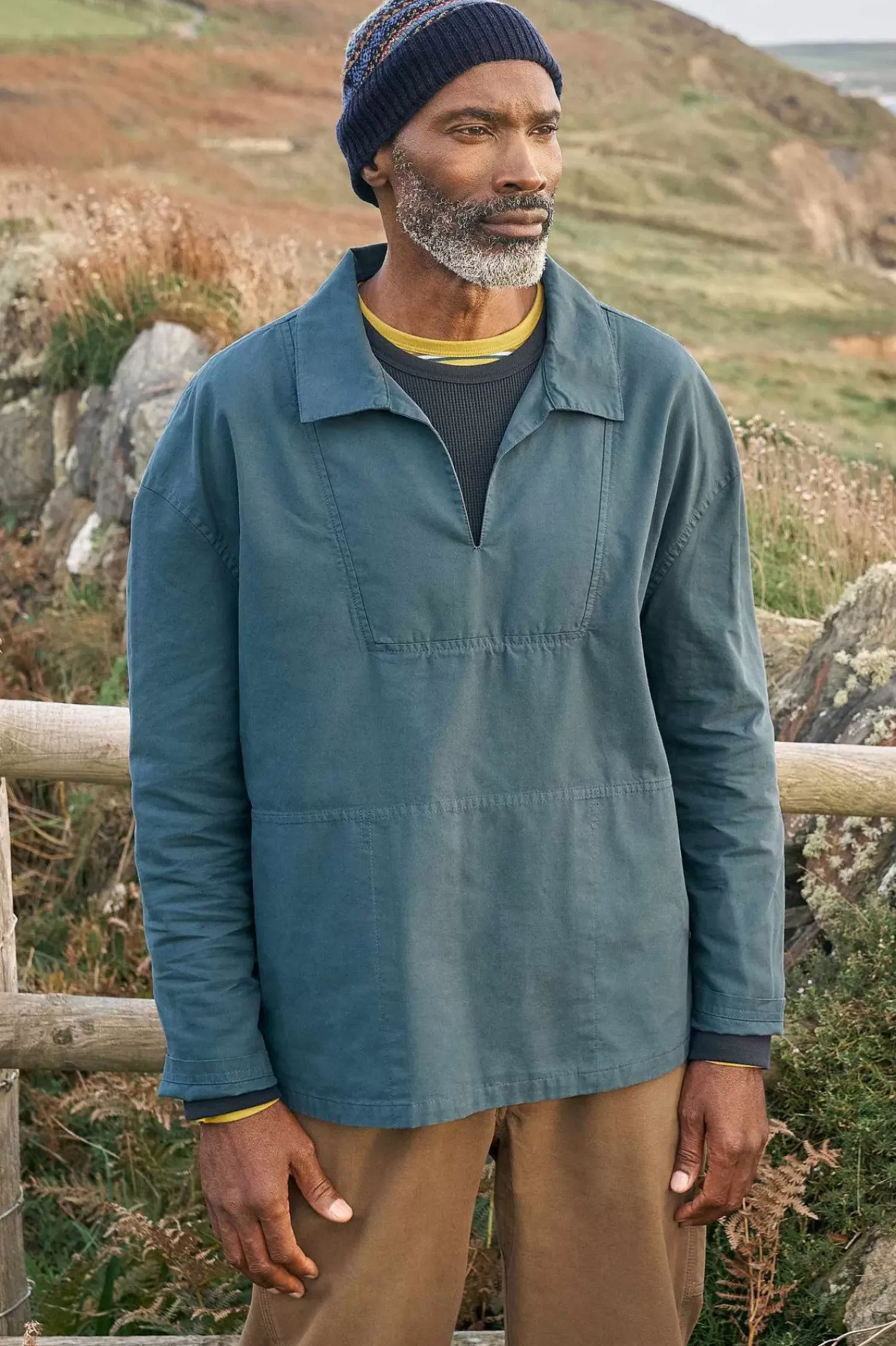 Tops & T-Shirts<Seasalt Cornwall Men's Sidestone Cotton Canvas Smock Dusky Jade