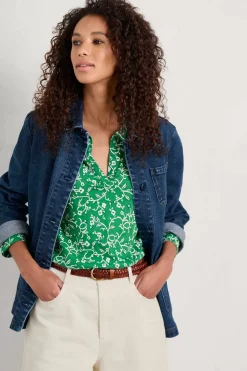 Tops<Seasalt Cornwall Misty Sky Organic Cotton Shirt Twirling Vines Island