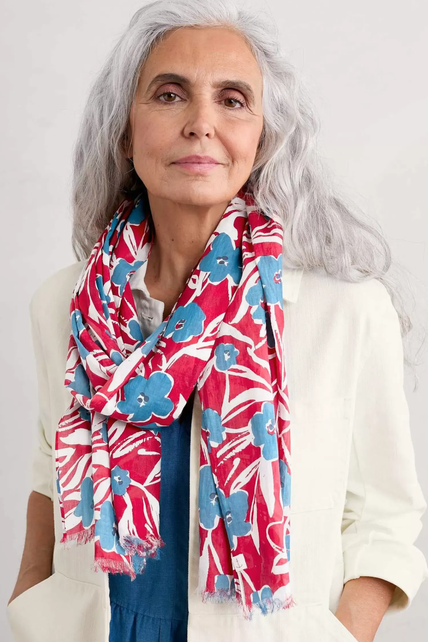 Scarves & Shawls<Seasalt Cornwall New Everyday Scarf Waterway Floral Rudder Chalk
