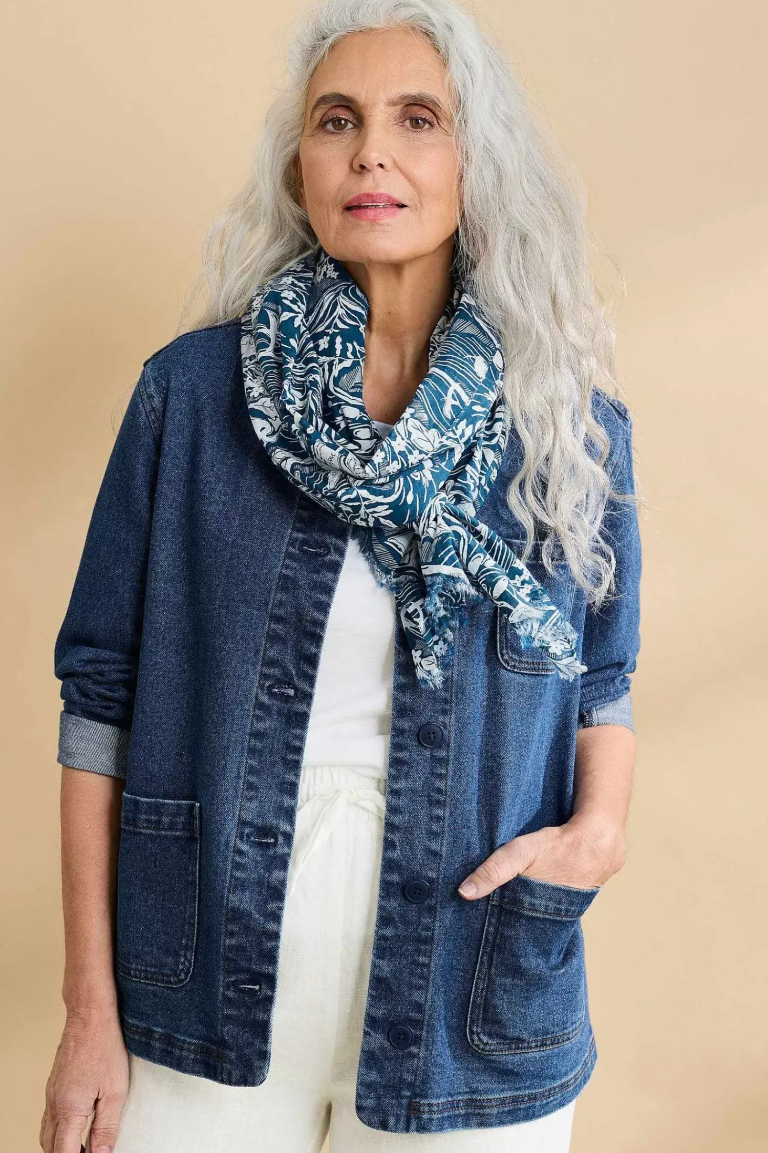 Scarves & Shawls<Seasalt Cornwall New Everyday Scarf Waterway Floral Rudder Chalk