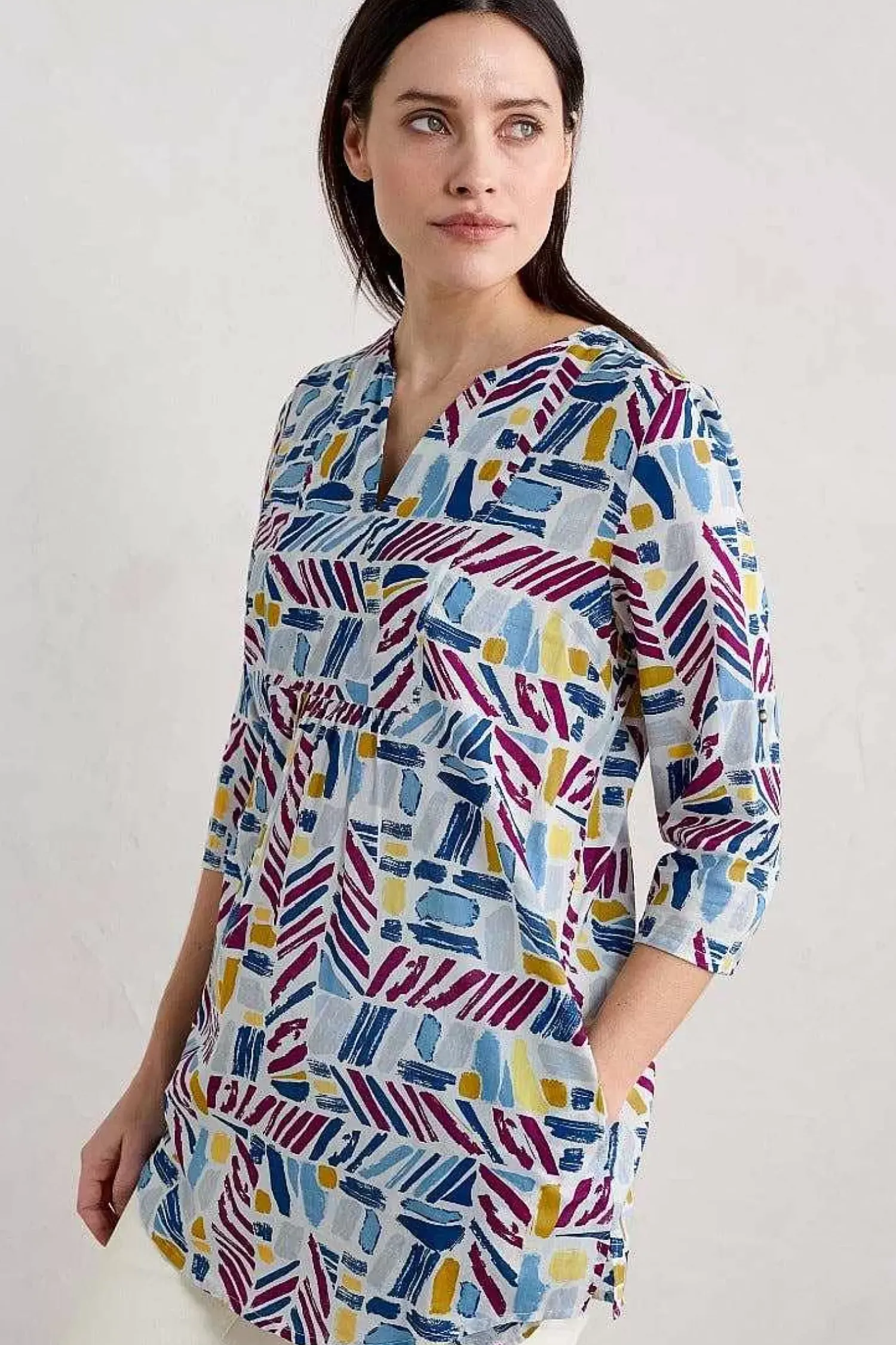 Tunics<Seasalt Cornwall Op Art Organic Cotton Tunic Top Hedging Marks Chalk