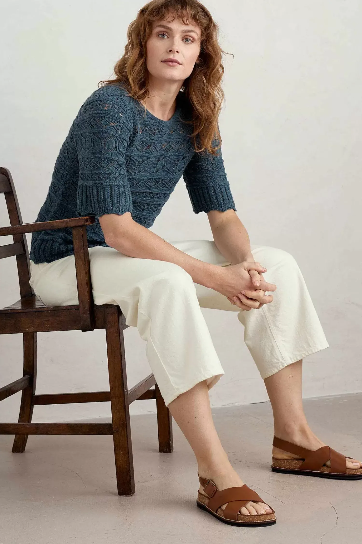Knitwear<Seasalt Cornwall River Cross Pointelle Knit Top Light Squid