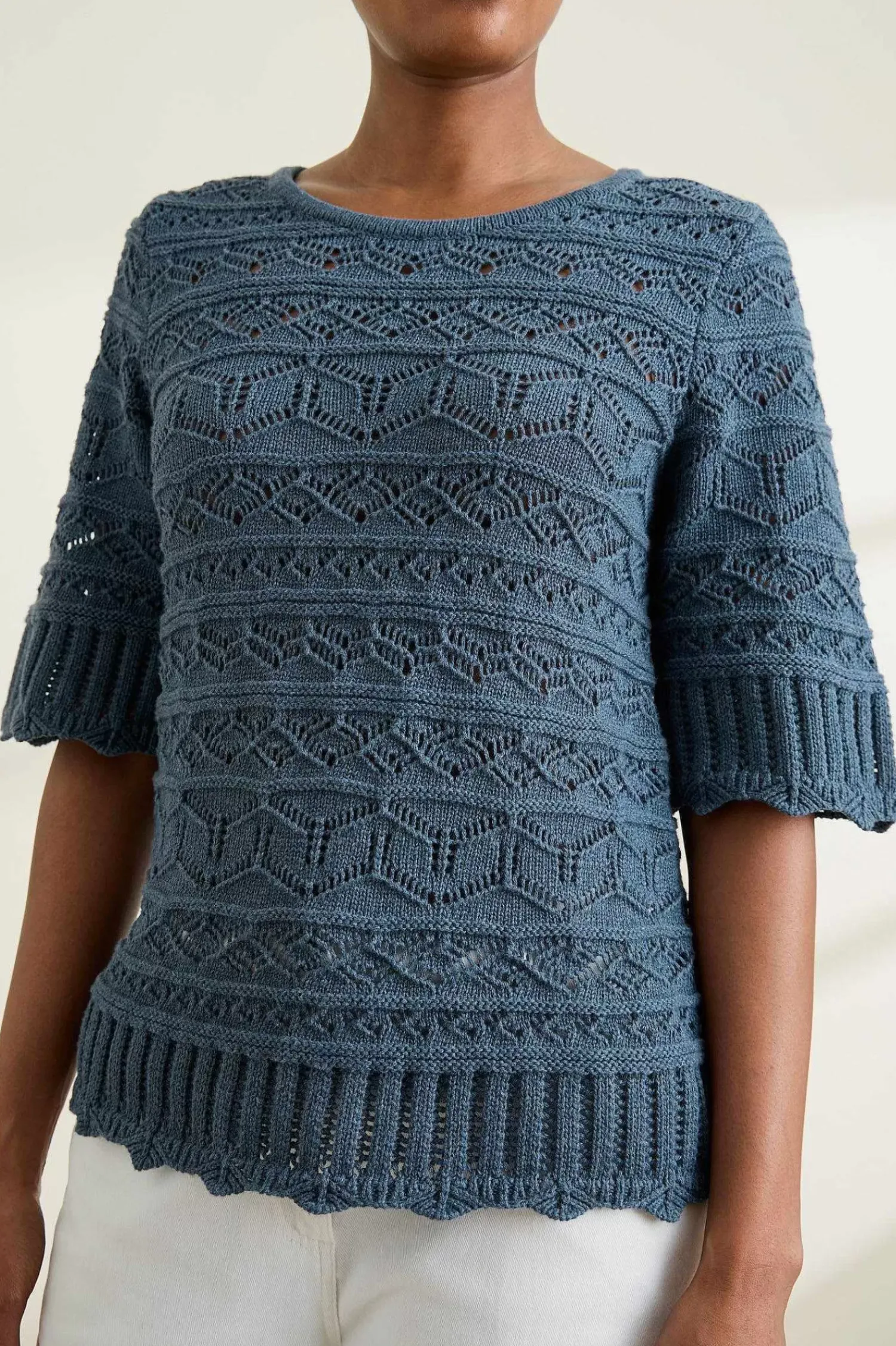Knitwear<Seasalt Cornwall River Cross Pointelle Knit Top Light Squid