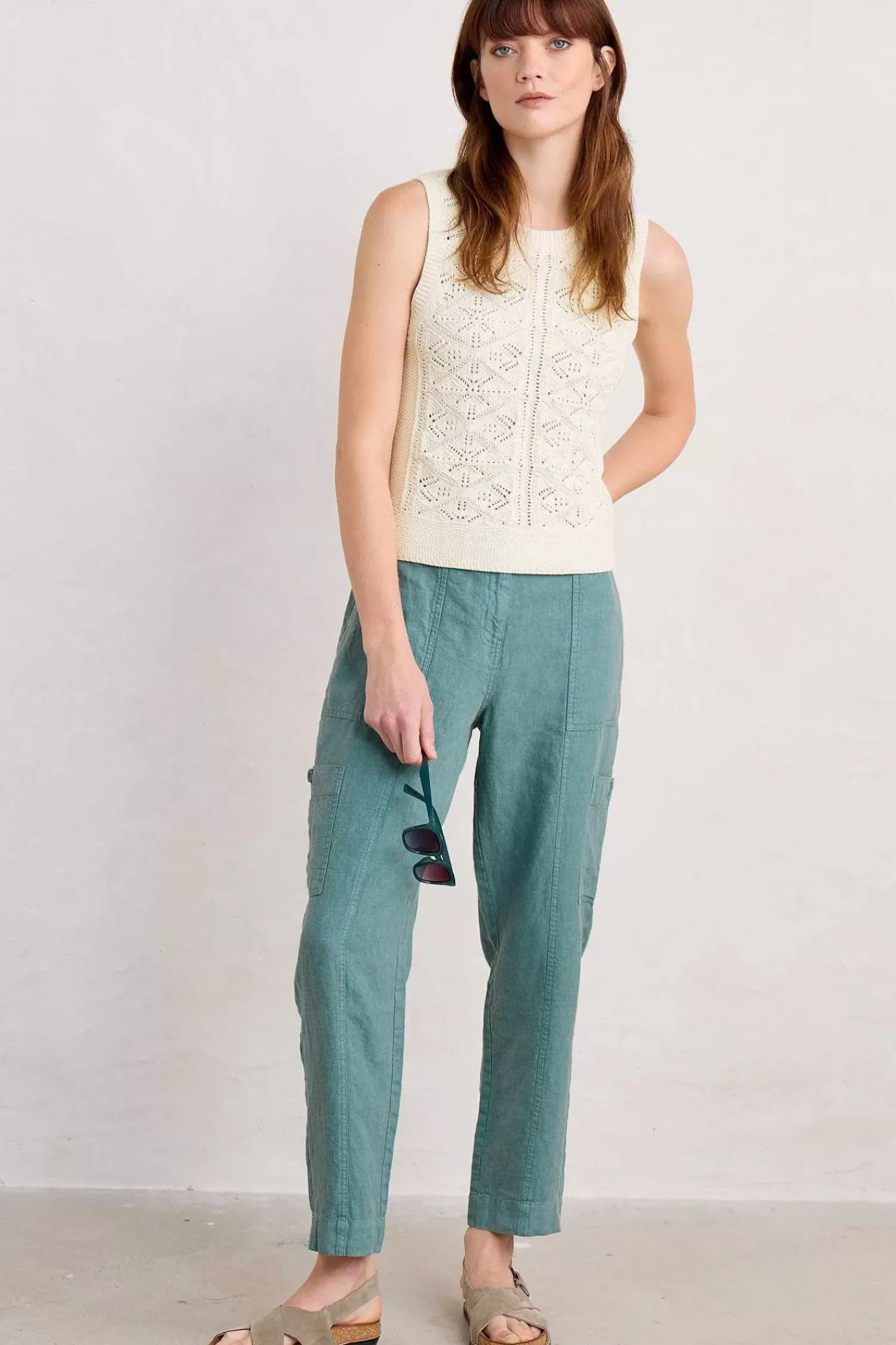 Trousers & Shorts<Seasalt Cornwall Rock Pipit Linen Trousers Watercress