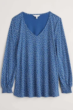 Tops<Seasalt Cornwall Rosehip Jersey V-Neck Top Ditsy Sprig Blue Jay