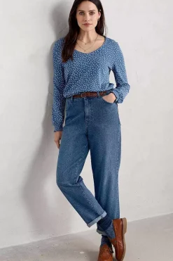 Tops<Seasalt Cornwall Rosehip Jersey V-Neck Top Ditsy Sprig Blue Jay