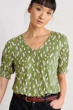 Tops<Seasalt Cornwall Rosehip V-Neck Jersey Top Dried Grass Dark Citron