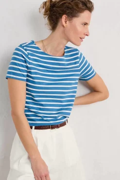 Tops<Seasalt Cornwall Sailor T-Shirt (Gots) Breton Sailboats Chalk