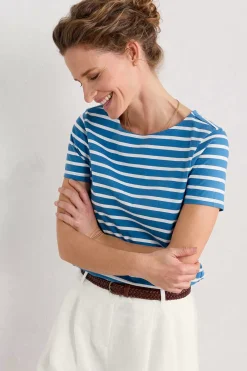 Tops<Seasalt Cornwall Sailor T-Shirt (Gots) Breton Sailboats Chalk