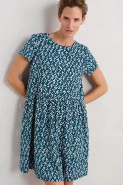 Dresses<Seasalt Cornwall Sea Mirror Jersey Dress With Short Sleeves Kelp Stamp Ocean Drift
