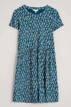 Dresses<Seasalt Cornwall Sea Mirror Jersey Dress With Short Sleeves Kelp Stamp Ocean Drift