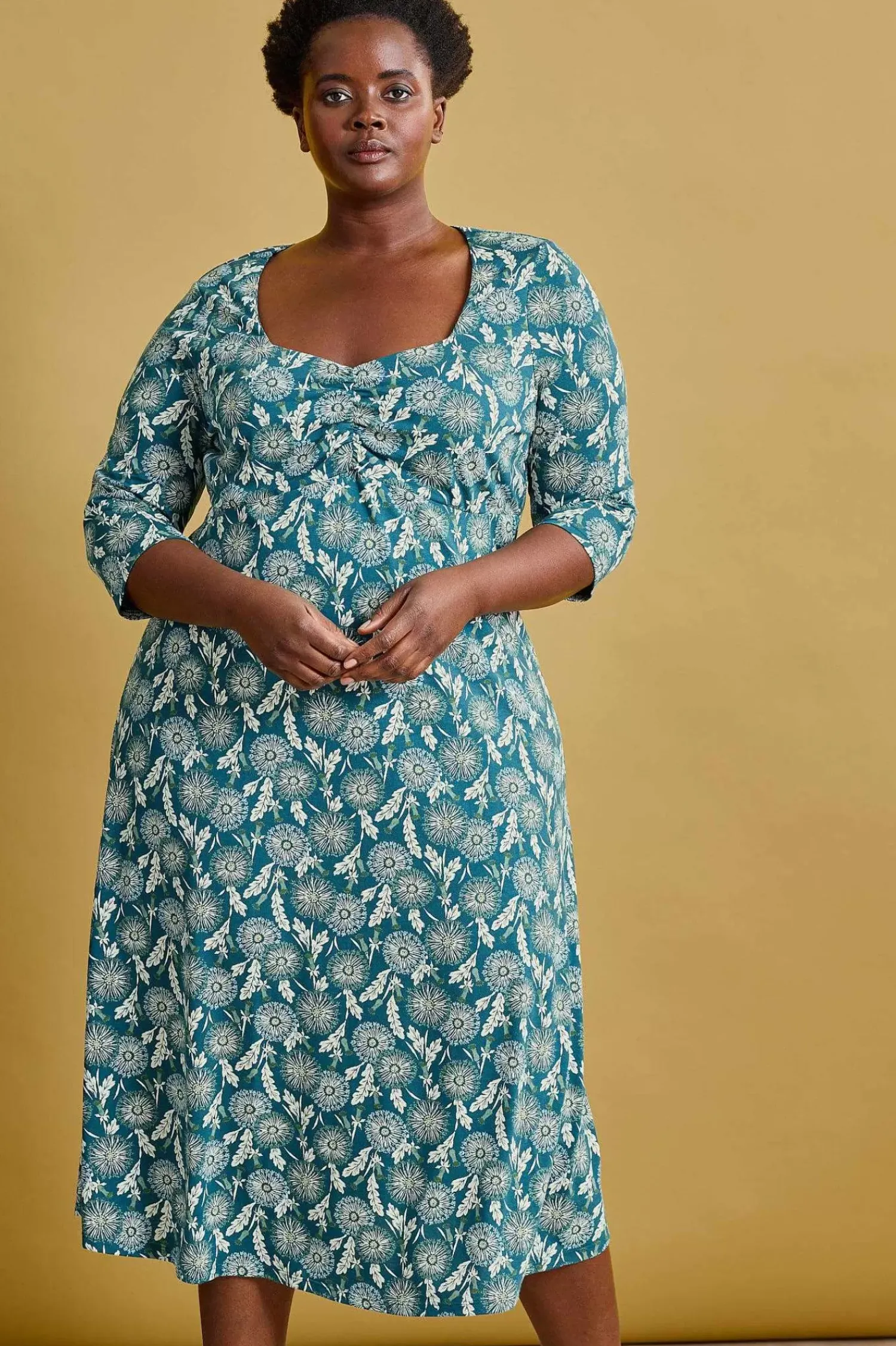 Dresses<Seasalt Cornwall Secret Cove 3/4 Sleeve Midi Dress Dandelion Seed Seaway