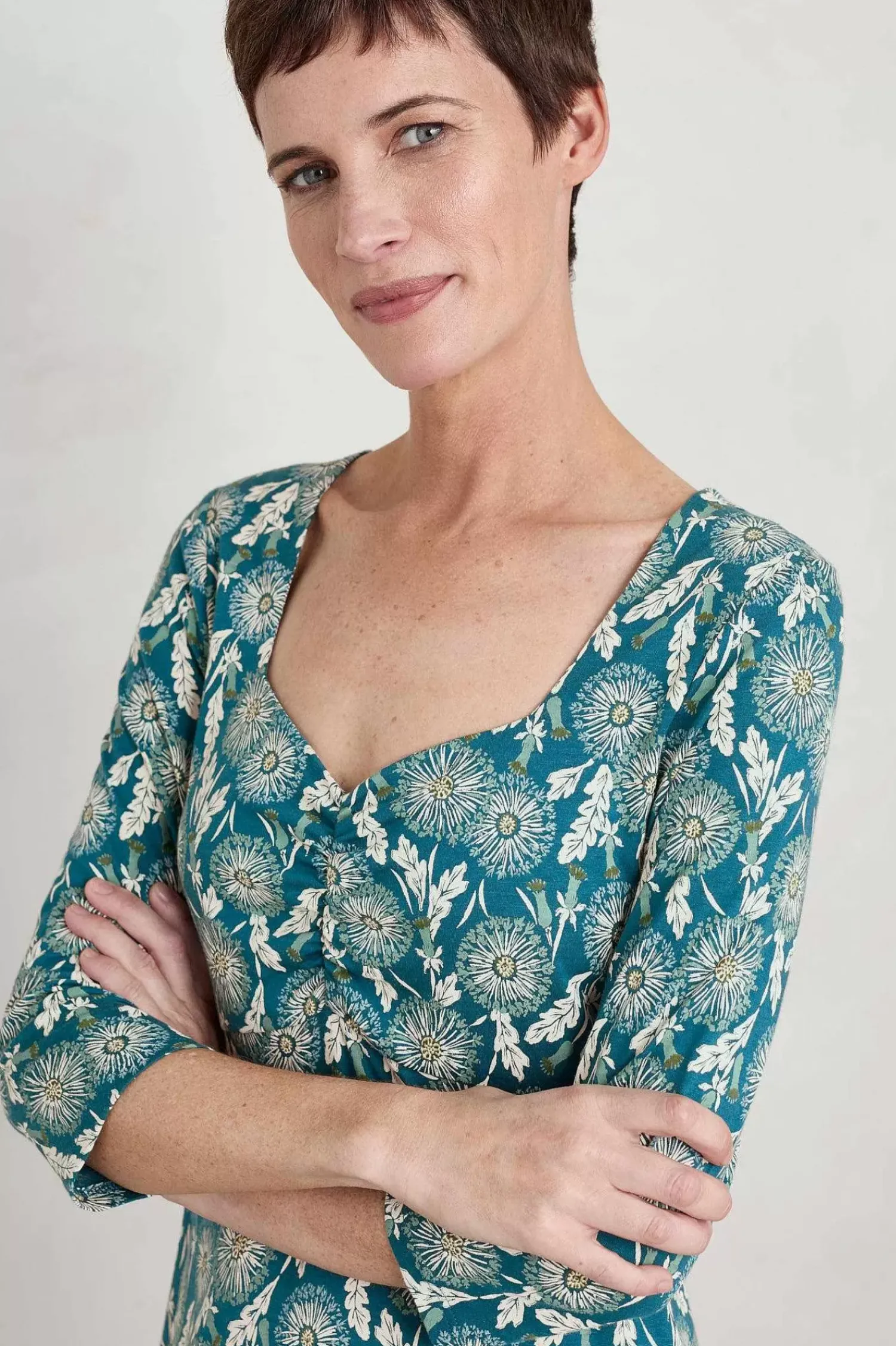 Dresses<Seasalt Cornwall Secret Cove 3/4 Sleeve Midi Dress Dandelion Seed Seaway