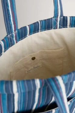 Bags<Seasalt Cornwall Singing Water Quilted Tote Bag River Stripe Dark Voyage