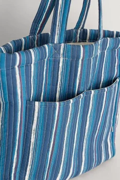 Bags<Seasalt Cornwall Singing Water Quilted Tote Bag River Stripe Dark Voyage