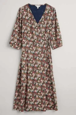 Dresses<Seasalt Cornwall Sowena Jersey Wrap Dress Companion Border Terracotta