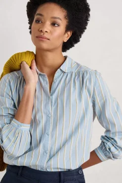 Tops<Seasalt Cornwall Spiral Flight Striped Shirt (Gots) Cornflower Blue Fog