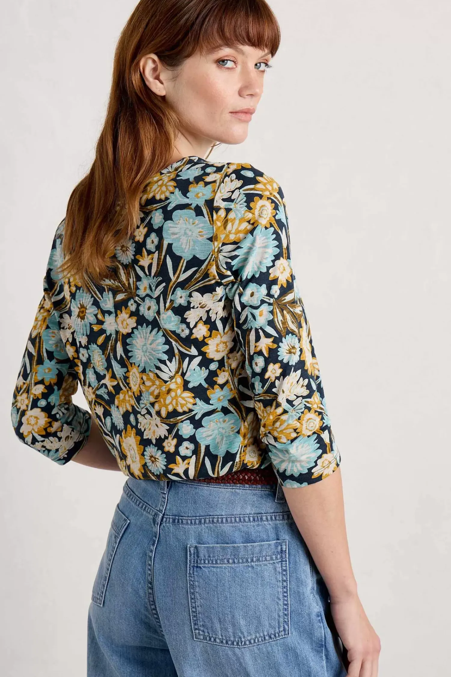 Tops<Seasalt Cornwall Studio Glass 3/4 Sleeve Top Floral Terrain Maritime