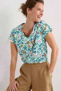 Tops<Seasalt Cornwall Studio Glass V-Neck Jersey Top Creekside Floral Chalk