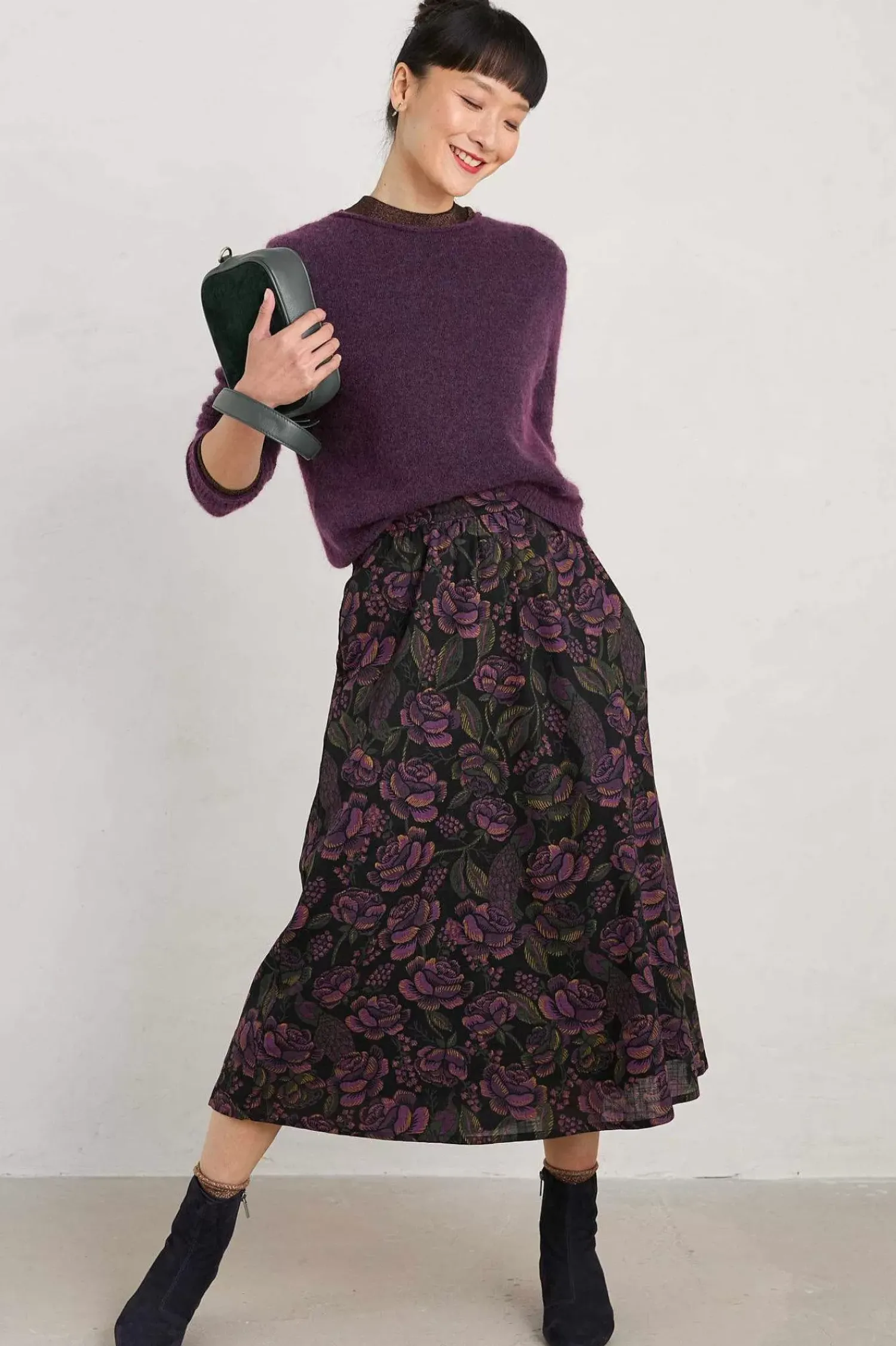 Skirts<Seasalt Cornwall Tawny Owl Midi Skirt Tapestry Bloom Grape