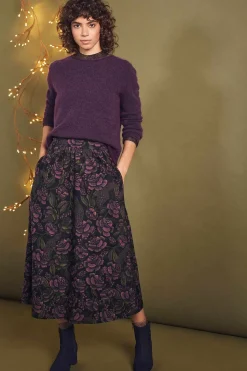 Skirts<Seasalt Cornwall Tawny Owl Midi Skirt Tapestry Bloom Grape