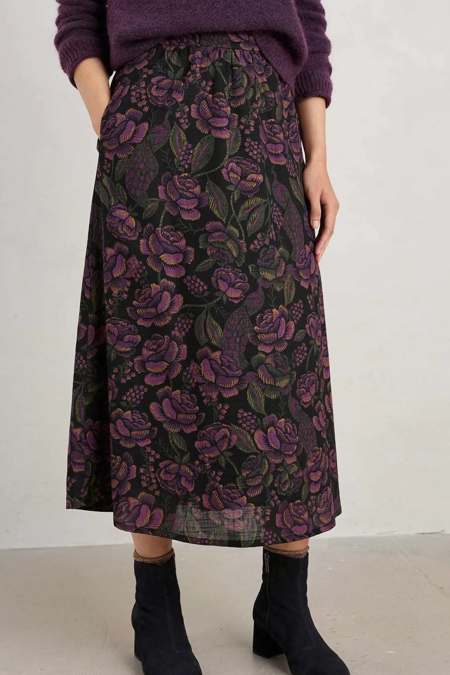 Skirts<Seasalt Cornwall Tawny Owl Midi Skirt Tapestry Bloom Grape
