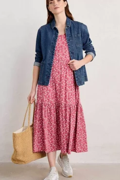 Dresses<Seasalt Cornwall Tor View Short Sleeve Tiered Jersey Dress Campion Vines Rose