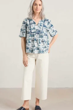 Tops<Seasalt Cornwall Treasury Short Sleeve Blouse Toile Seaside Chalk