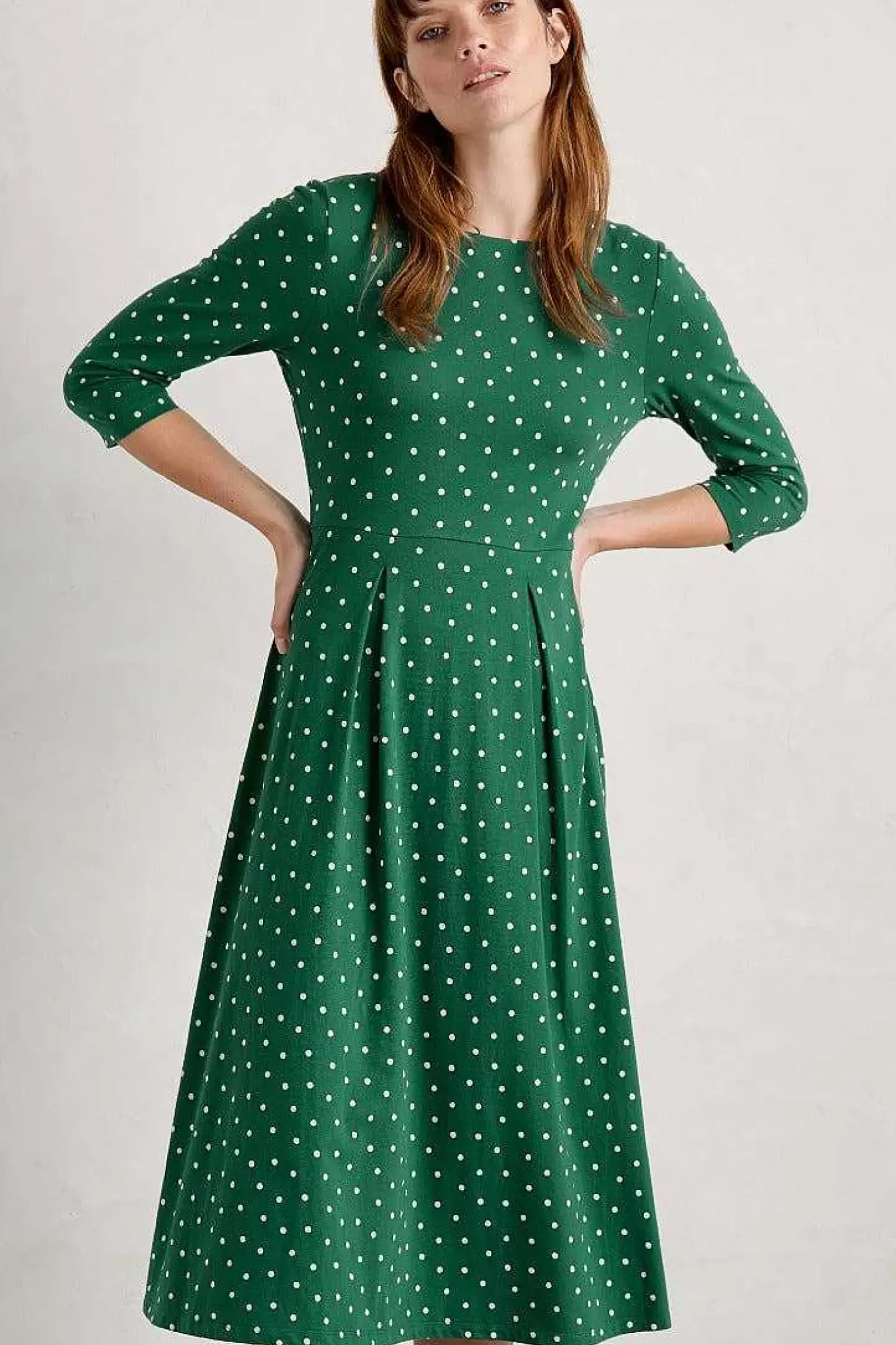 Dresses<Seasalt Cornwall Wild Bouquet 3/4 Sleeve Midi Dress Little Sponge Spot Copse