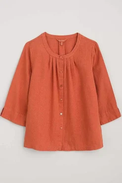 Tops<Seasalt Cornwall Wild Fennel Button Through Linen Top Papaya