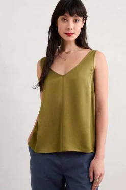 Tops<Seasalt Cornwall Wilder V-Neck Satin Vest Fern Moss