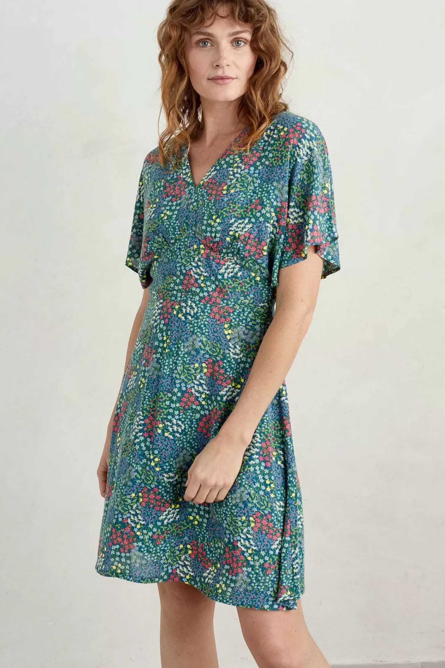 Dresses<Seasalt Cornwall Wilsey Empire Line Flared Sleeve Dress Coastal Meadow Light Squid